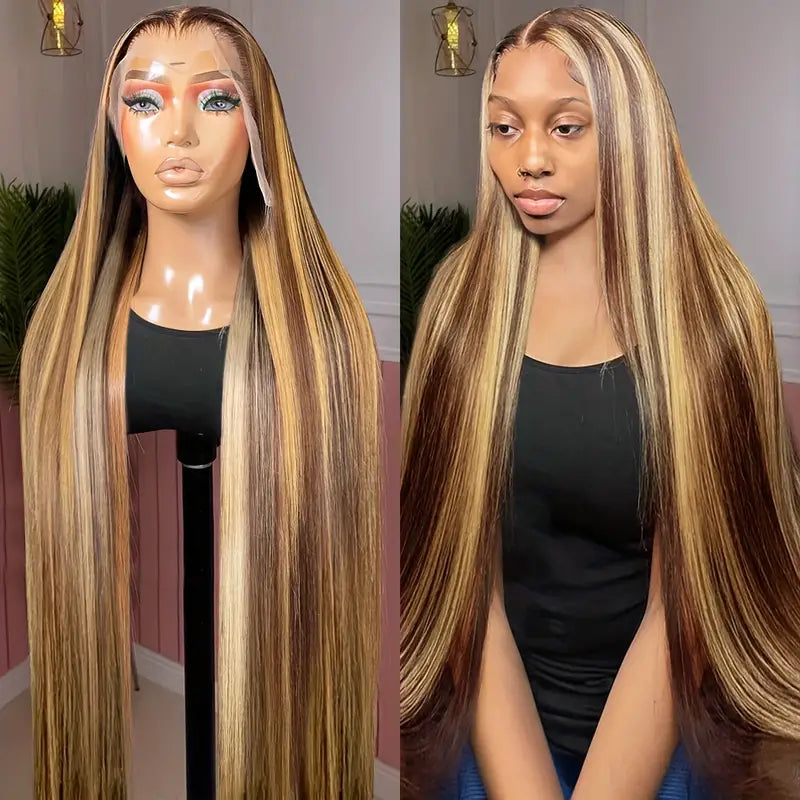 Allove Highlight Honey Blonde Glueless Wigs Straight Human Hair Wigs 13x4 Lace Front Wigs - AlloveHair