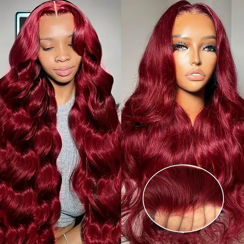 [ 30'' 200% Density= $199] 99J Burgundy Pre Cut & Pre Plucked & Bleached Knots Transparent HD Lace Ready To Wear Wigs - AlloveHair