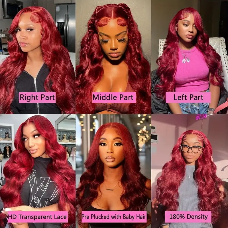 [ 30'' 200% Density= $199] 99J Burgundy Pre Cut & Pre Plucked & Bleached Knots Transparent HD Lace Ready To Wear Wigs - AlloveHair