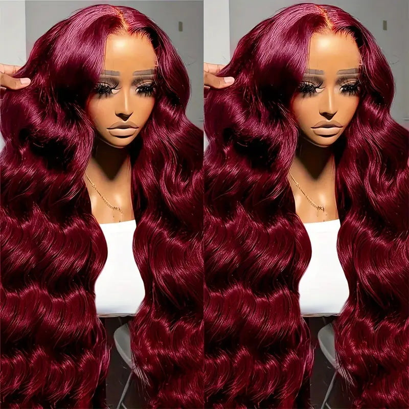 [ 30'' 200% Density= $199] 99J Burgundy Pre Cut & Pre Plucked & Bleached Knots Transparent HD Lace Ready To Wear Wigs - AlloveHair