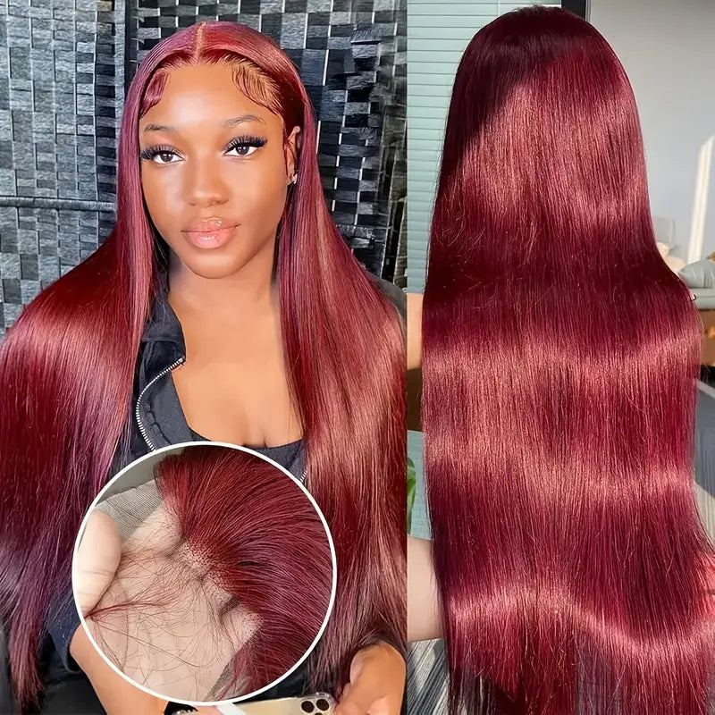 [ 30'' 200% Density= $199] 99J Burgundy Pre Cut & Pre Plucked & Bleached Knots Transparent HD Lace Ready To Wear Wigs - AlloveHair