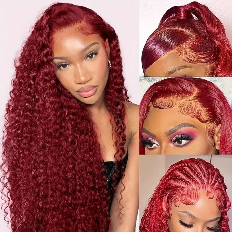 [ 30'' 200% Density= $199] 99J Burgundy Pre Cut & Pre Plucked & Bleached Knots Transparent HD Lace Ready To Wear Wigs - AlloveHair