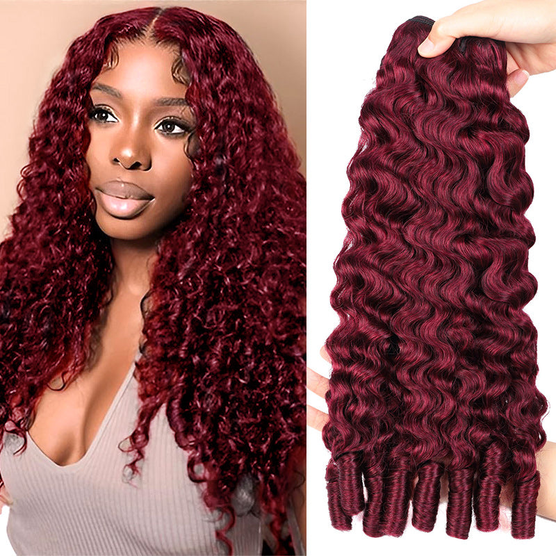 [Ship in 12Hours] Allove 99J Burgundy Color Burmese Curly Hair Bundles 12A Raw Virgin Human Hair Weave - AlloveHair