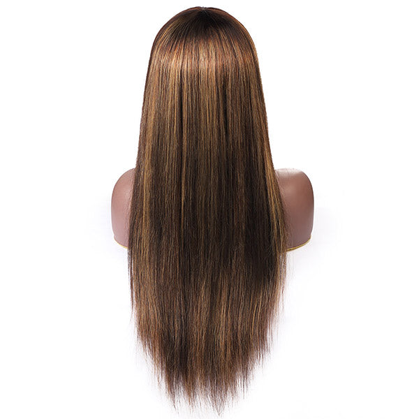 Honey Blonde Highlight Brown Ombre Straight Human Hair Wigs