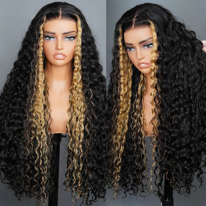 Allove Highlight Blonde Glueless 13x4 Transparent Lace Front  Deep Wave Wig Human Hair Pre Plucked - AlloveHair