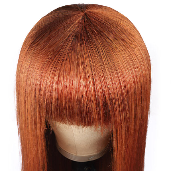 Ginger Color Machine Made Straight Human Hair Wigs 