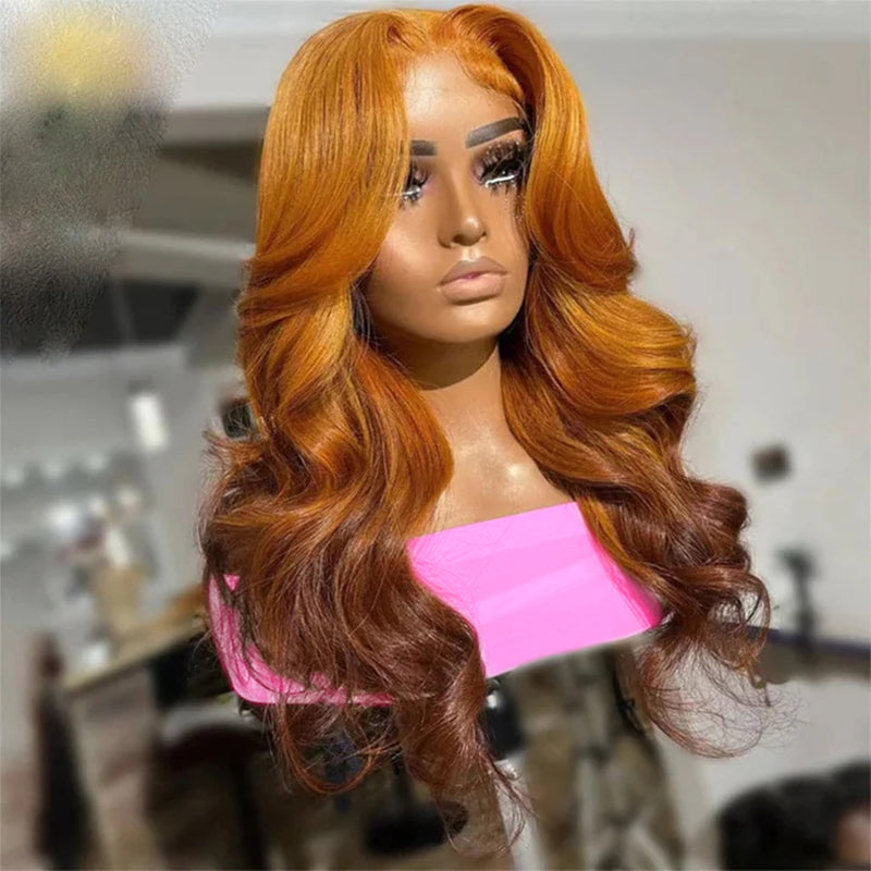 Allove Ombre Ginger Brown Colored 13x4 HD Full Lace Frontal Body Wave Wigs with Pre Plucked - AlloveHair