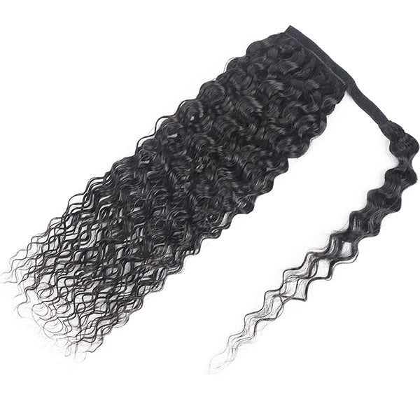 Allove Water Wave Human Hair Wrap Around Clip In Ponytail Hair Extension