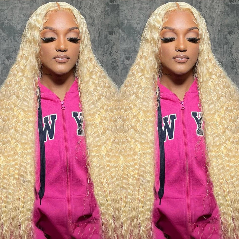 613 Blonde Color 13x6 Transparent Lace Front Wig Deep Wave Human Hair Brazilian HD Undetectable Invisible 360 Lace Font Wig