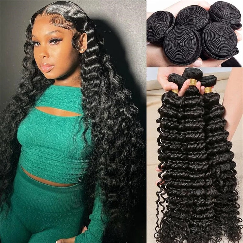 Allove Hair Brazilian Deep Wave 4 Bundles Virgin Human Hair