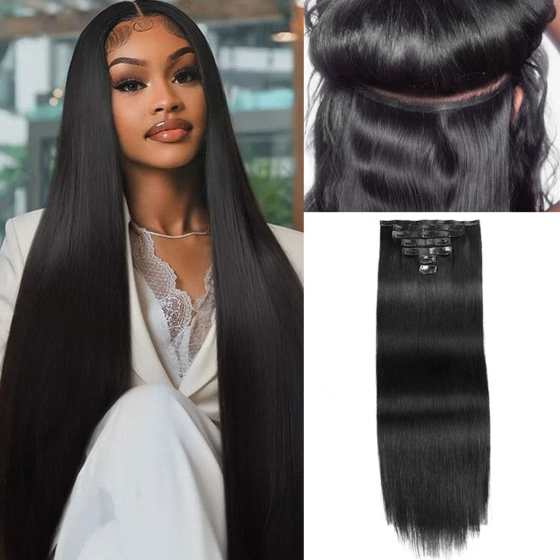 [Final Price - No Code Needed] Seamless PU Clip in Hair Extensions Silky Straight Real Human Hair Pieces For Black Women - AlloveHair
