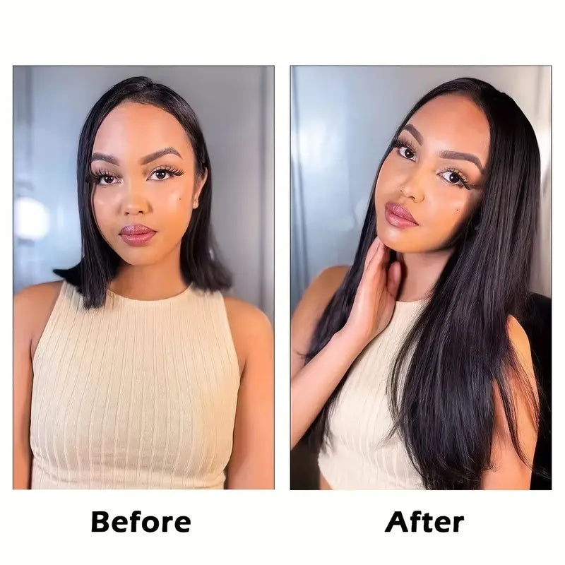 Allove Hair Straight Hair Clip In Hair Extensions 7 Pieces/Set Natural Black Color