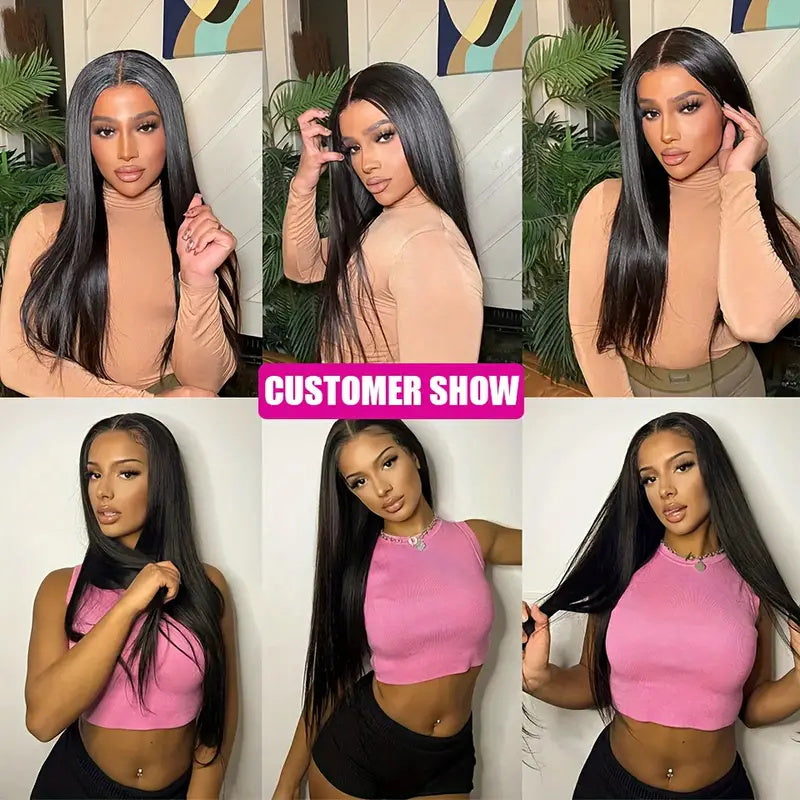 Allove Hair Peruvian Straight Hair 3 Bundles with 13*4 Lace Frontal