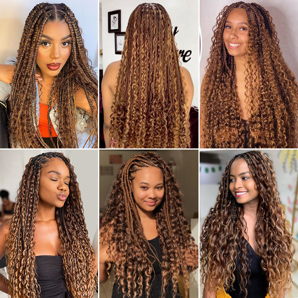 Allove Hair Boho Braids Deep Wave Bulk Human Hair For Braiding Highlight P4/27 Honey Blonde Color - AlloveHair