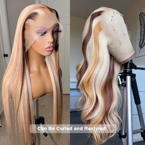 Highlight Brown 613 Balayage Colored Wigs 13x4 HD Lace Front Wigs Straight Human Hair Wigs - AlloveHair