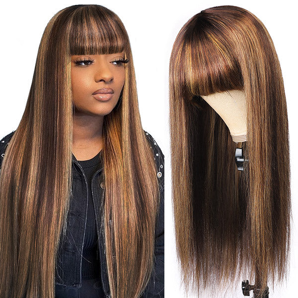 Elevate your style with the Allove Hair Human Hair Wig with Bangs, featuring a stunning P4/27 color that beautifully highlights straight hair. This wig combines vibrant tones with a chic bang design, offering a trendy and versatile look for any occasion. Made from high-quality human hair, it ensures a natural feel and seamless blend, allowing you to express your unique style effortlessly.