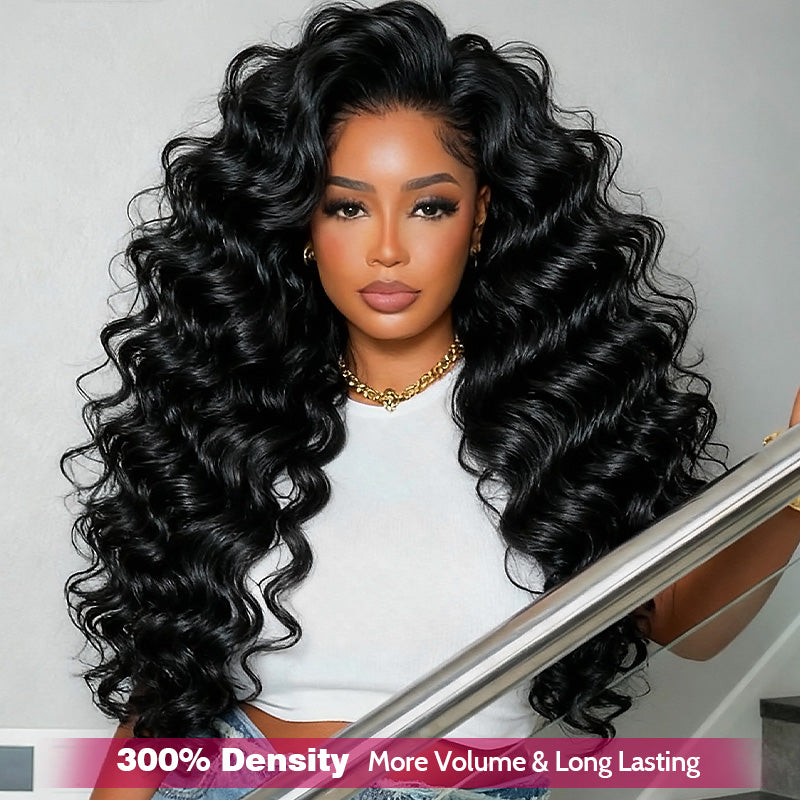 300% Density Luxury Loose Deep Wave Virgin Human Hair 13x4 Transparent HD Lace Front Wig Pre Plucked Hairline - AlloveHair