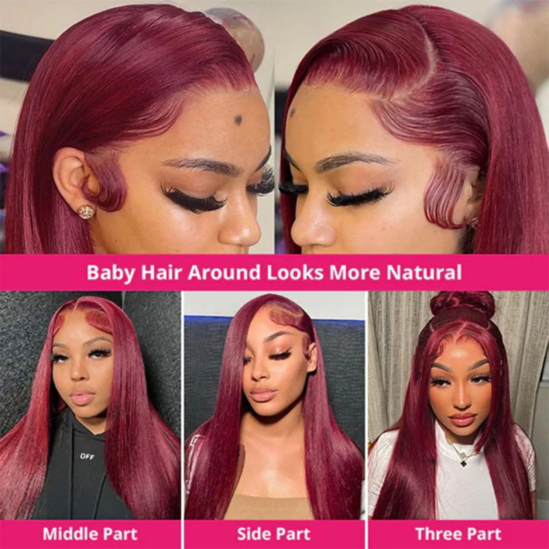 Long 40 Inch 13*4 Straight Hair 99J Burgundy Wear to Go Glueless Lace Front Wigs - AlloveHair