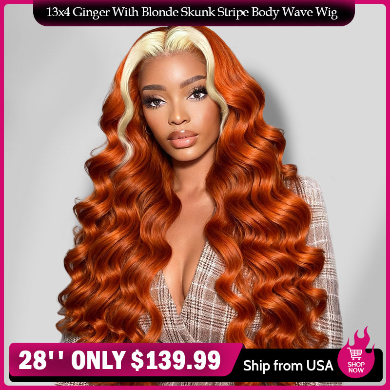 [ Allove Halloween Glam Sale- No Code Needed] Ginger Orange Blonde Ombre Color Body Wave 13*4 HD Lace Front Wig