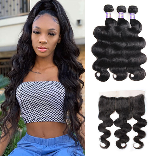 Malaysian Body Wave 3 Bundles with 13*4 Lace Frontal Human Hair