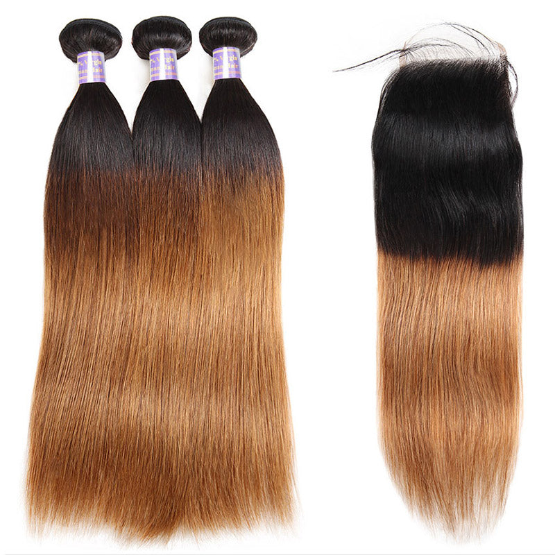 Explore a world of style possibilities with Allove Hair's exquisite ombre hair bundles in a captivating T1B/30 color blend. Our straight hair bundles, paired with a closure, offer a seamless finish for a flawless look.