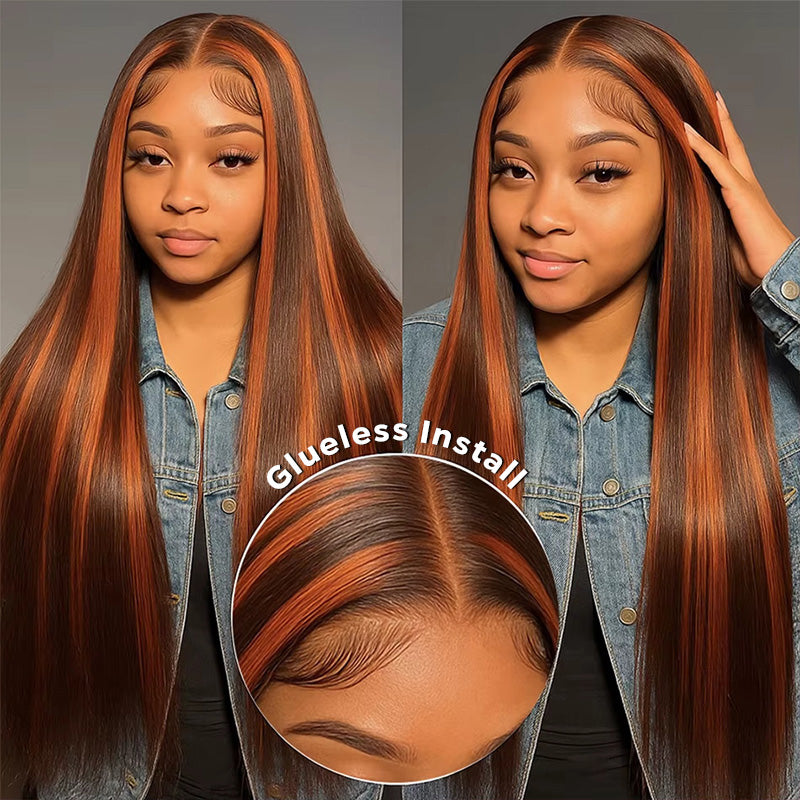 P4/350 Highlight Wigs 13x4 Lace Front Wig Ombre Ginger With Brown Straight Human Hair Wigs - AlloveHair