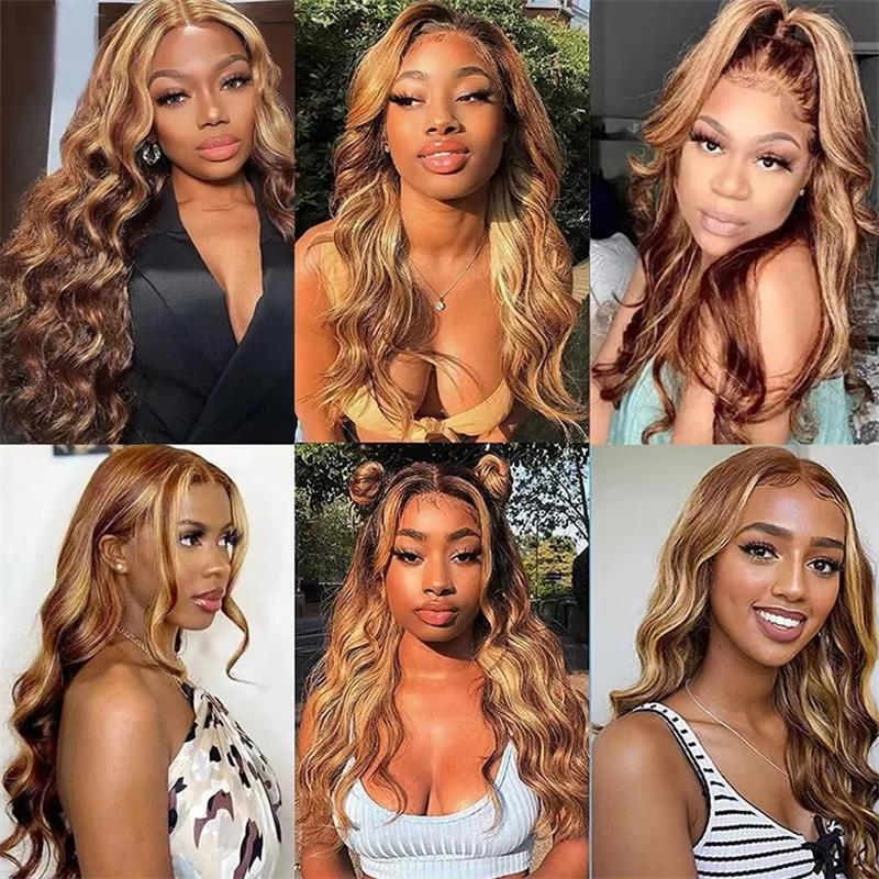 P4/27 Highlight Body Wave 3 Bundles With 2x6 Deep Part Lace Closure 100% Human Hair - AlloveHair
