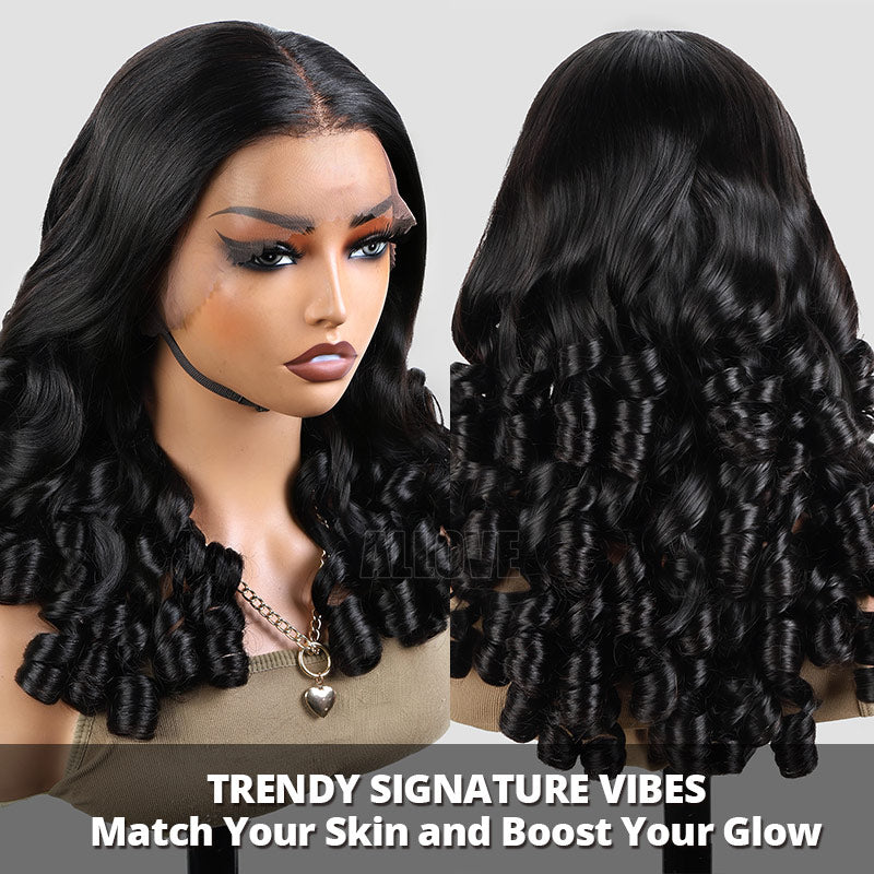 Allove 350% Density Bouncy Curl Wigs Super Double Drawn 13x4 HD Lace Front Wigs with Pre Plucked Hairline - AlloveHair