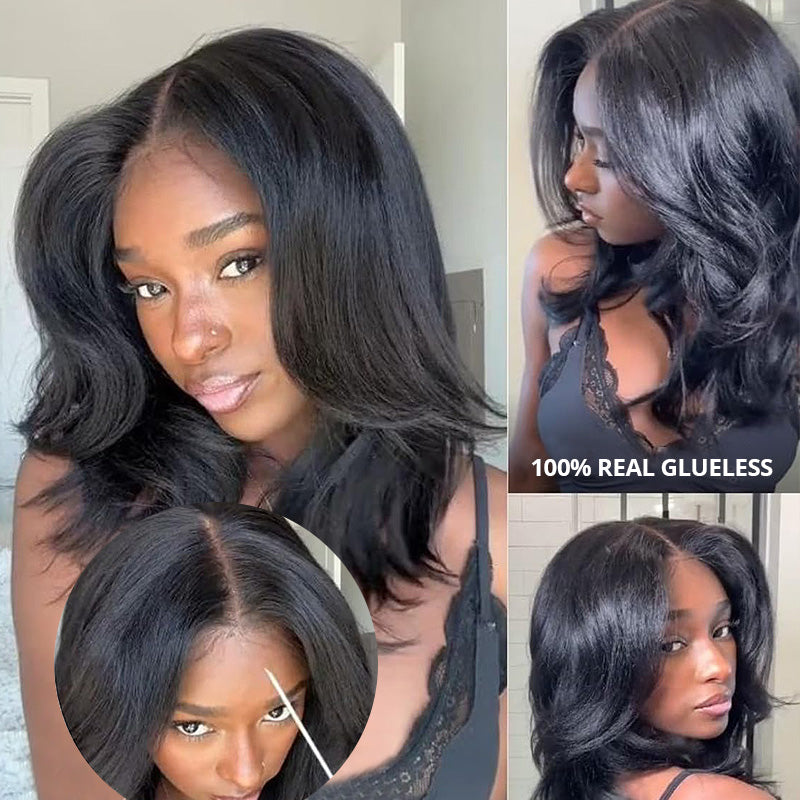 200% Density Yaki Straight Bob Wig 2x6/5x5 Pre-Bleached Natural Looking Glueless Wig Short Hairstyle - AlloveHair