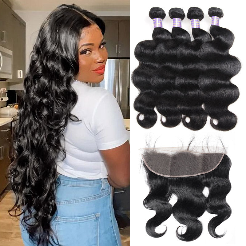 Brazilian Body Wave 4 Bundles with Ear to Ear Lace Frontal Closure - AlloveHair