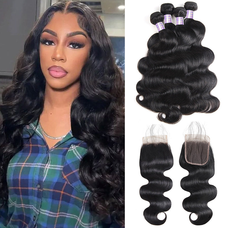 Malaysian Body Wave 4 Bundles with 4*4 Lace Closure Virgin Human Hair - AlloveHair