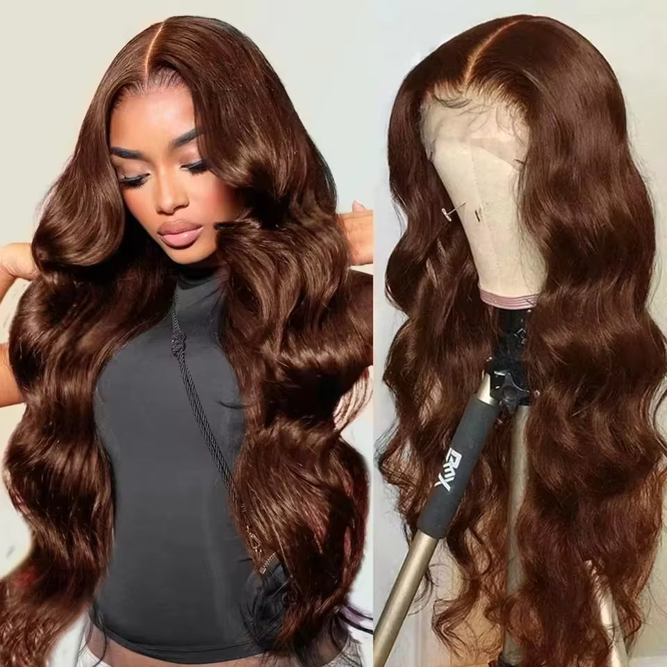 Brown Wig Body Wave 13x6 Full Lace Front Wigs 4# Chocolate Brown Colored Human Hair Wigs - AlloveHair