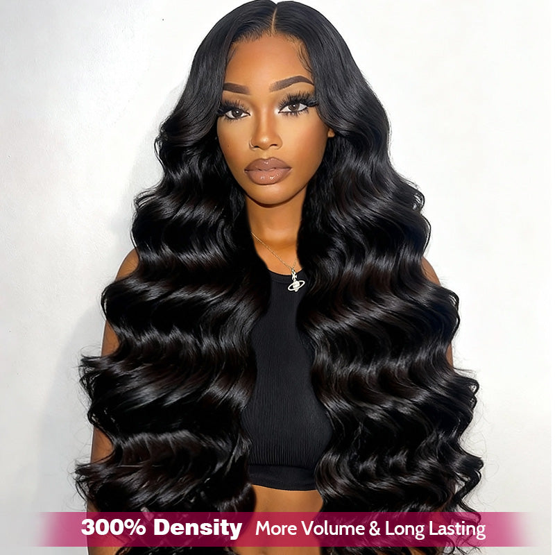 300% Density Body Wave Glueless 13x4 HD Lace Front Wig Human Hair Pre-Cut Lace Flexi-Fit Drawstring Cap - AlloveHair