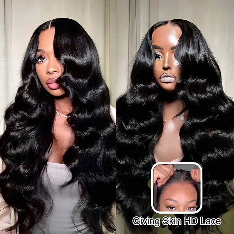 Allove Glueless 13x6 Lace Frontal Wig Pre-Plucked Body Wave Pull and Go Drawstring Human Hair Wigs - AlloveHair