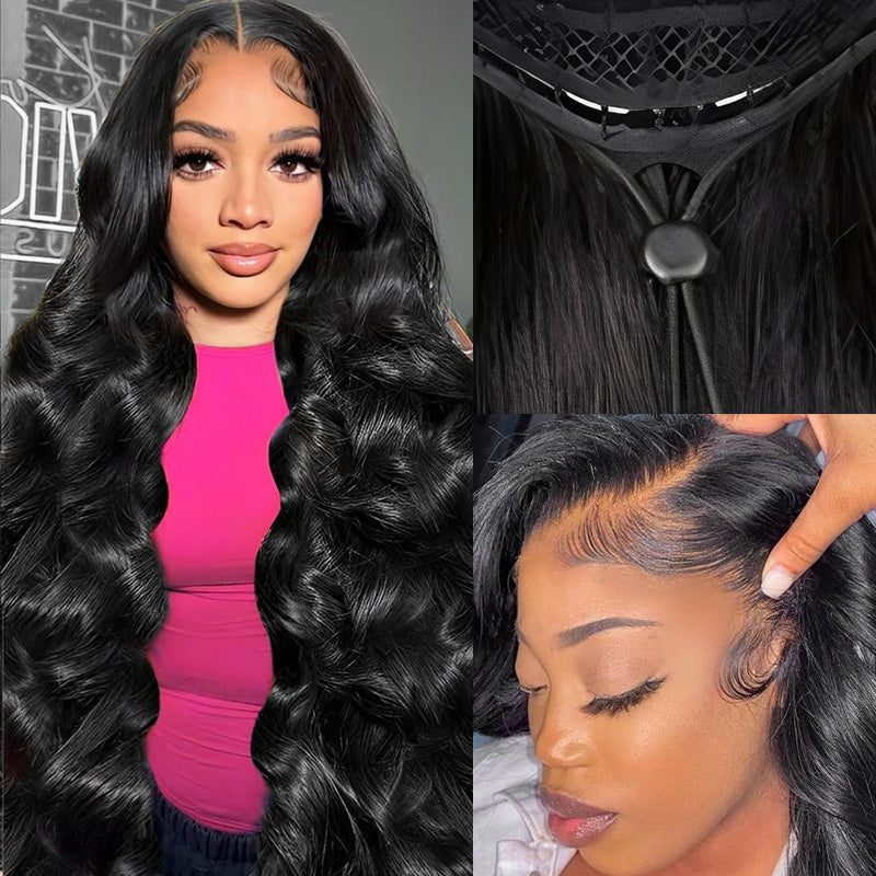 Allove Glueless 13x6 Lace Frontal Wig Pre-Plucked Body Wave Pull and Go Drawstring Human Hair Wigs - AlloveHair