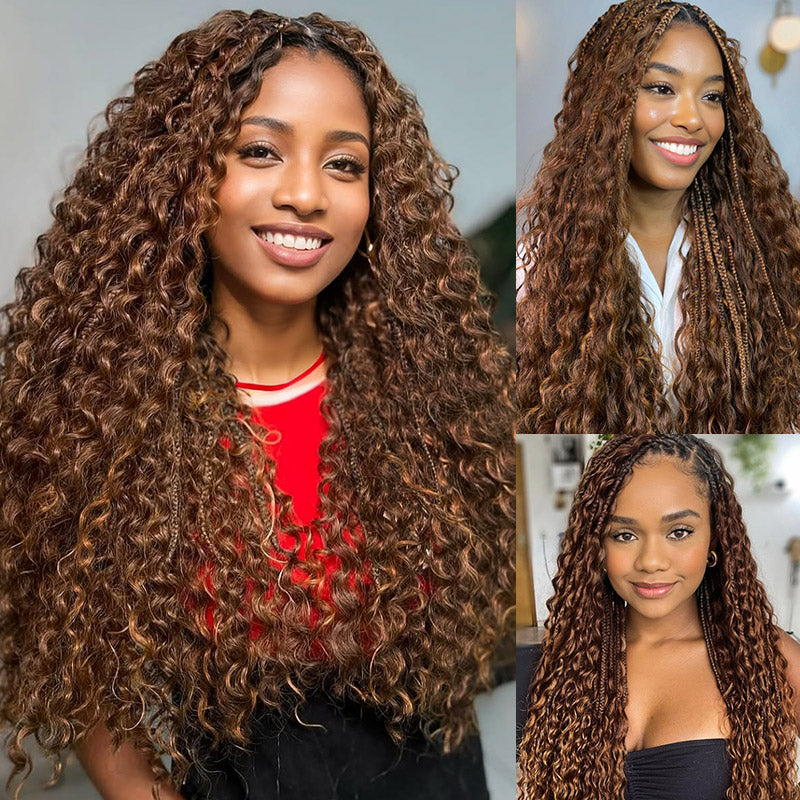 #30 Light Brown Bulk Human Hair For Braiding No Weft Deep Wave Human Hair Bundles For Black Women - AlloveHair