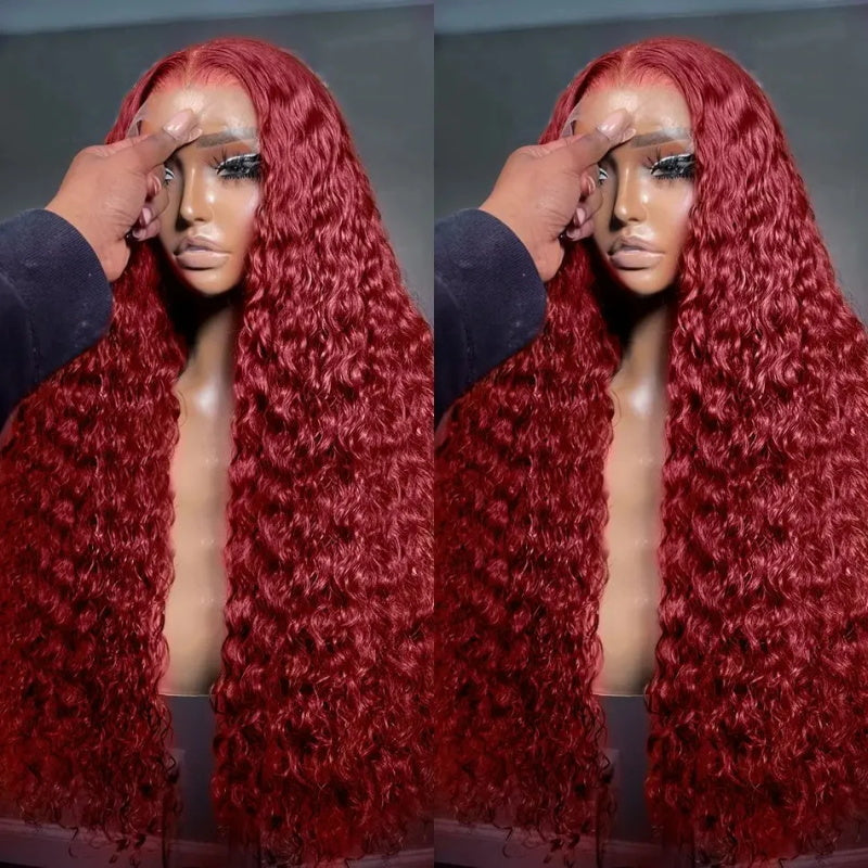 Step into the spotlight with our exquisite burgundy deep wave wig, featuring a stunning 40-inch length for maximum impact. Crafted with a 13x6 lace front, this glueless wig offers a flawless and comfortable fit, allowing for versatile styling options. Transform your look effortlessly with Allove Hair today! 