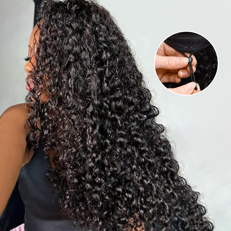Burmese Curly V Part Wig Human Hair Ready To Wear Glueless Wig with Drawstring - AlloveHair