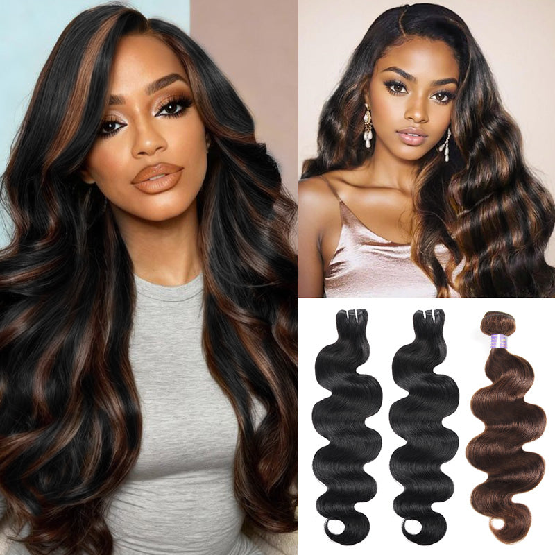 [New Trend] 1B/4 Brown Bundles Body Wave Peekaboo Highlight Style 100% Brazilian Virgin Human Hair - AlloveHair