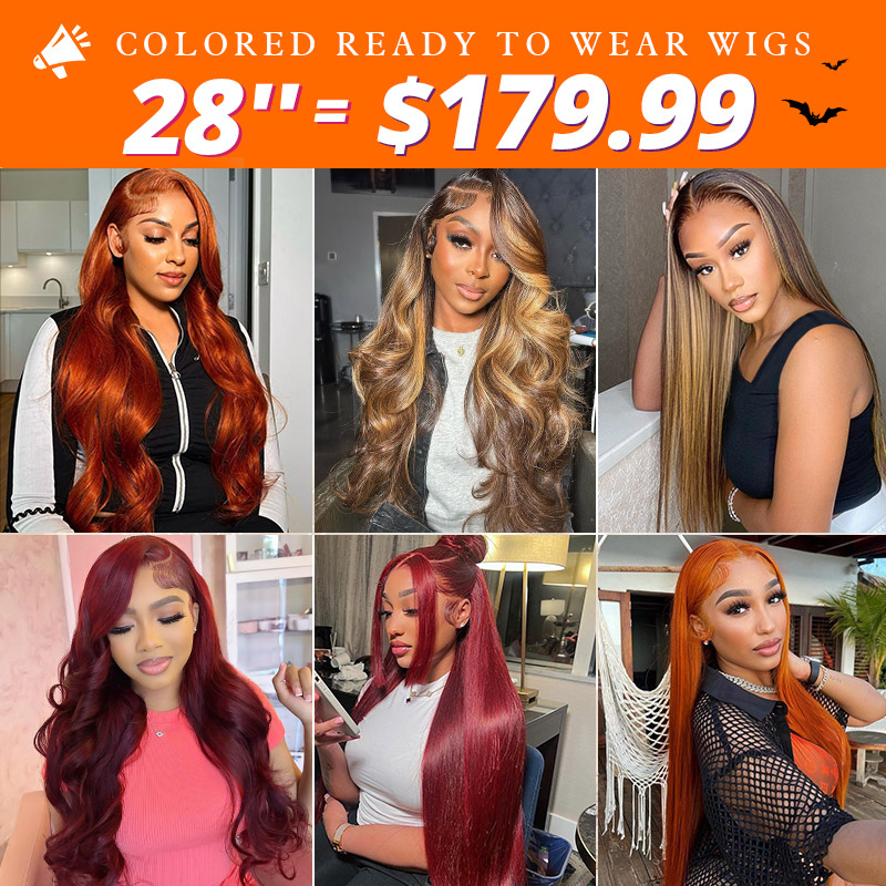 [50% OFF - No Code Needed] 28''= $179.99 Pre Cut & Pre Plucked & Bleached Knots Ready To Wear 13*4 Colored Lace Front Wigs 180% Density