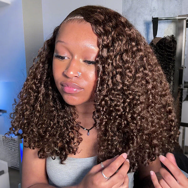250% Density Burmese Curly Glueless Wig #4 Chocolate Brown Color 7x6/13x6 HD Lace Front Wigs Human Hair - AlloveHair