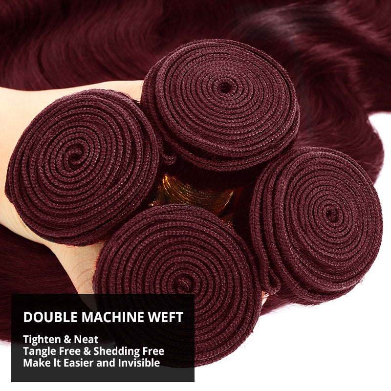 Burgundy 99J Bundles with 2x6 HD Closure Deep Parting Body Wave 3 Bundles Brazilian Human Hair Weave - AlloveHair
