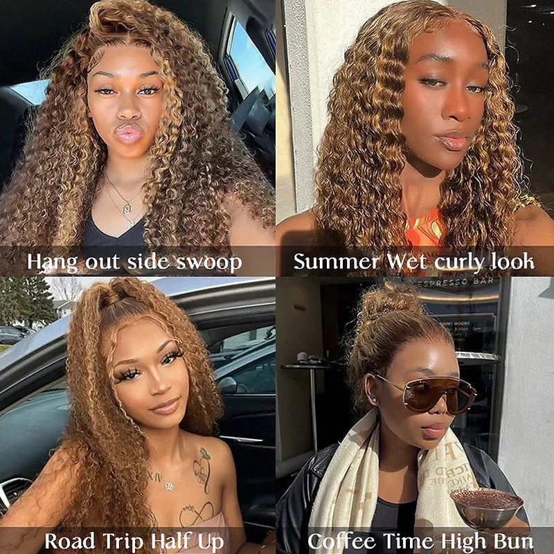 Allove P4/27 Highlight Ombre Brown Color Water Wave Invisi Strap Snug Fit 360 Glueless Wigs - AlloveHair