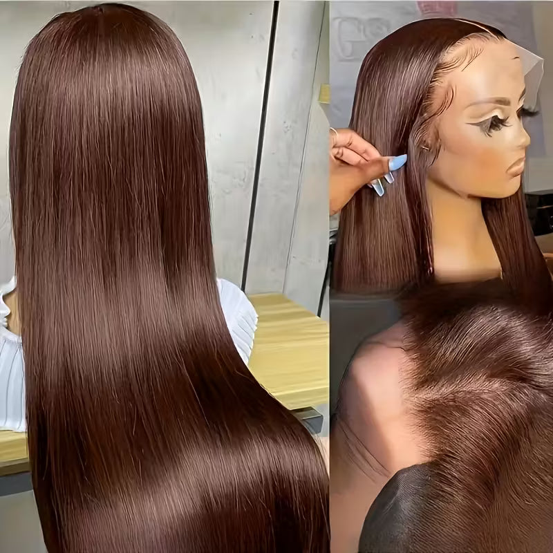 30 Inch Chocolate Brown Straight Hair 13x6 HD Lace Front Wigs 100% Glueless Human Hair Wig - AlloveHair