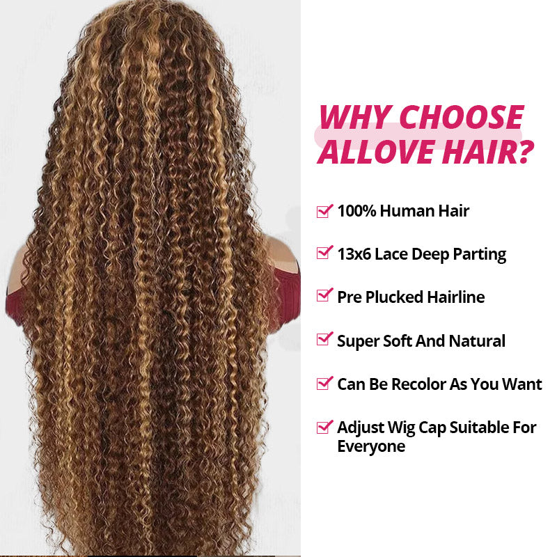 [28'' = $165.99 - No Code Needed] P4/27 Highlight Wig Deep Wave Human Hair 13x6 Full Lace Front Wigs - AlloveHair