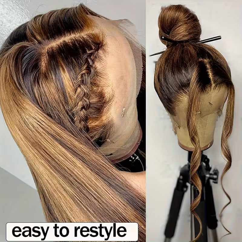 200% Density P4/27 Highlight Brown Colored Human Hair Wigs Skin Melt 13x6 Body Wave HD Lace Front Wigs - AlloveHair