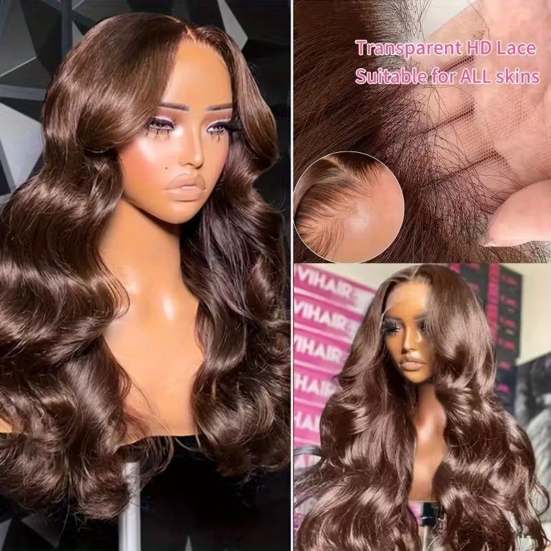 Brown Wig Body Wave 13x6 Full Lace Front Wigs 4# Chocolate Brown Colored Human Hair Wigs - AlloveHair