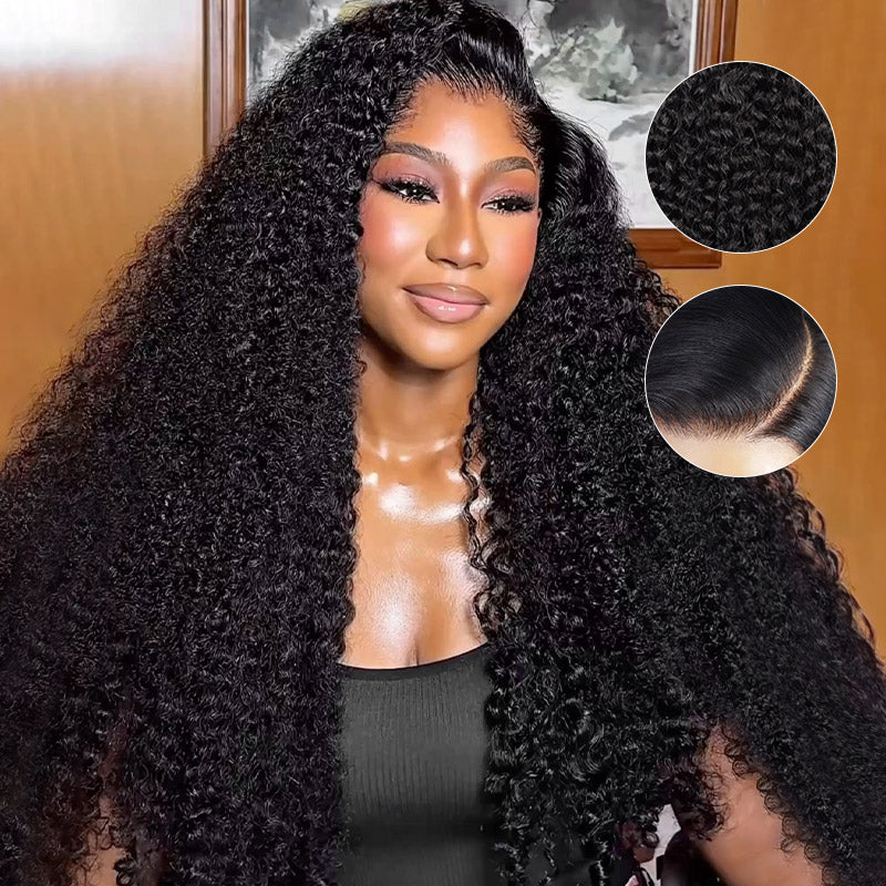 Allove 7x6 Kinky Curly Glueless Wigs Human Hair Pre Plucked Drawstring Wig for Black Women Pre Everything Ready to Go Wig - AlloveHair