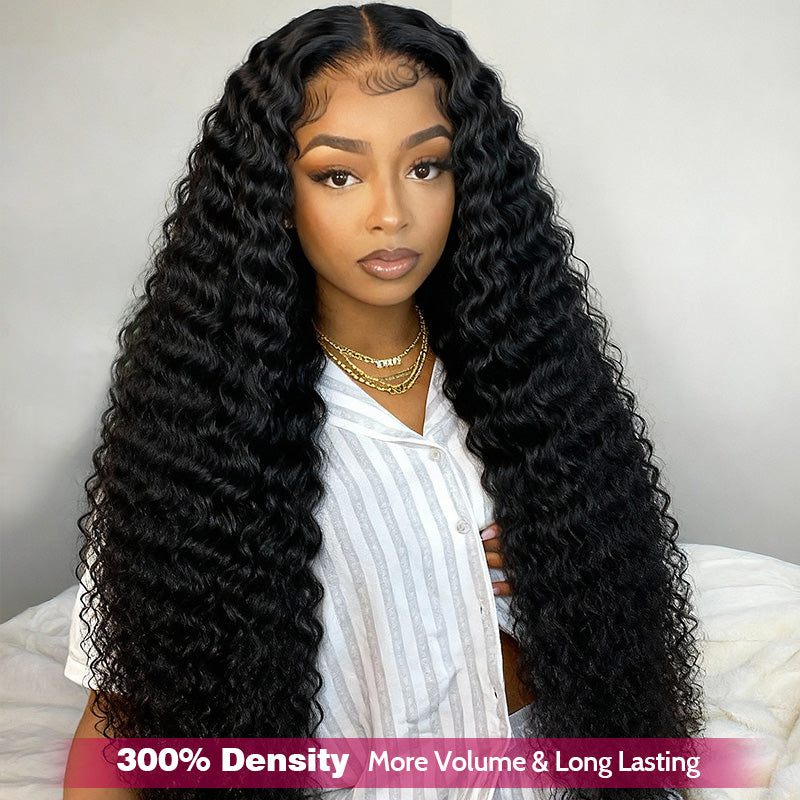 300% Density Curly Hair Glueless 13x4 Full Lace Front Wigs Super Double Drawn Virgin Human Hair - AlloveHair