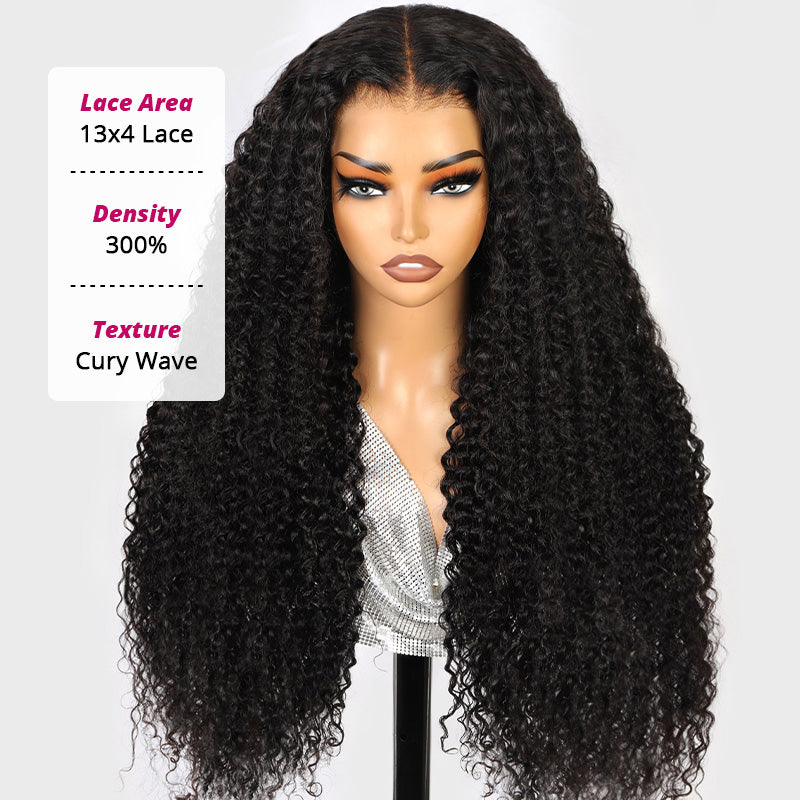 300% Density Curly Hair Glueless 13x4 Full Lace Front Wigs Super Double Drawn Virgin Human Hair - AlloveHair